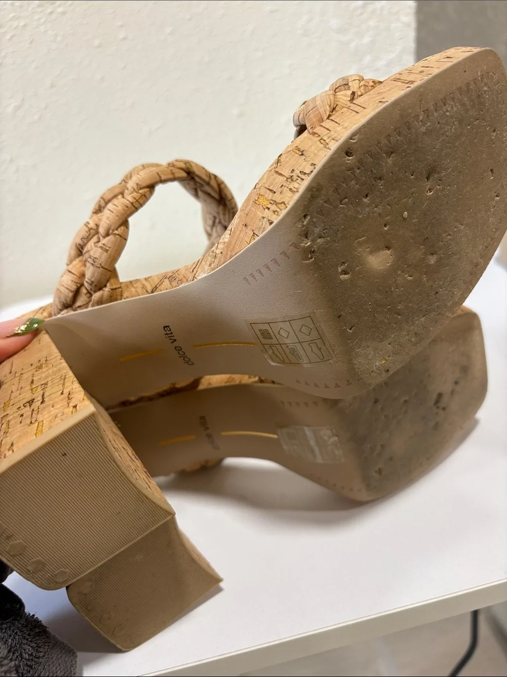 Dolce Vita Ashby Braided Cork Double-Strap Slide Heels in Natural Tan